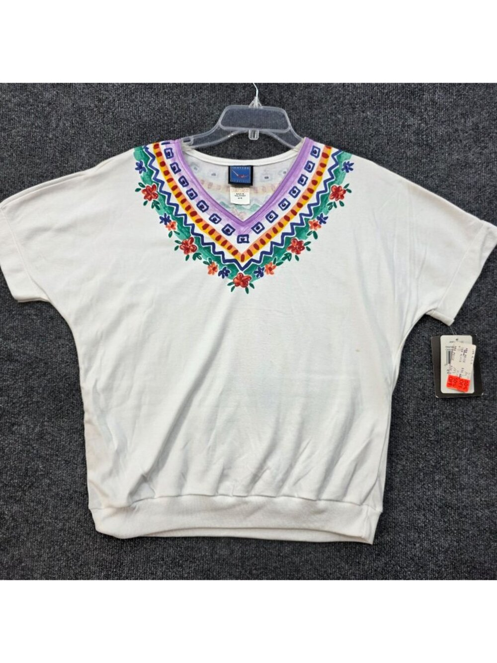 Vintage 90s Jantzen Classics Floral Top M White Boho Festival Artsy Deadstock